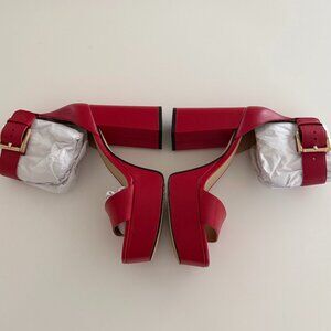 Michael Kors Red Leather 4" Platform Ankle Sandals Brand New Size 7.5 M.